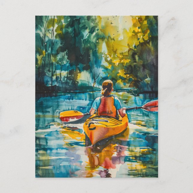 Aquarellmalerei Kayak Postkarte (Vorderseite)