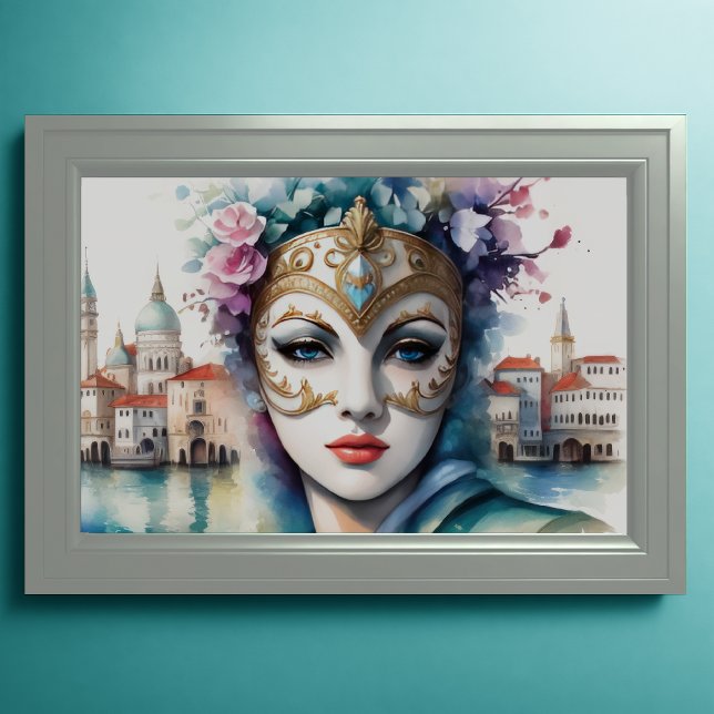 Aquarellmalerei Lady Tragen Venezianische Maske II Poster (Von Creator hochgeladen)