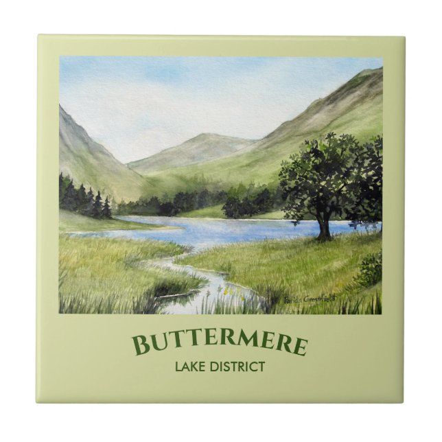 Aquarellmalerei Landschaftsbild Buttermere Fliese (Vorderseite)