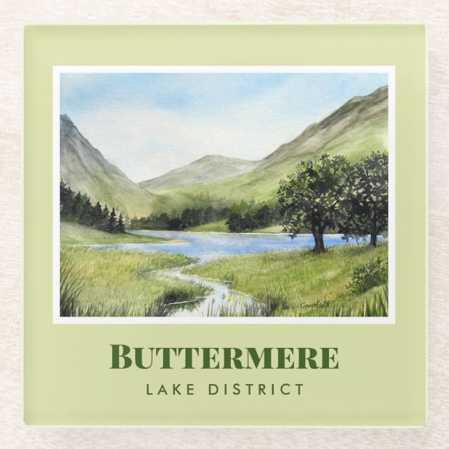 Aquarellmalerei Landschaftsbild Buttermere Glasuntersetzer (Vorderseite)