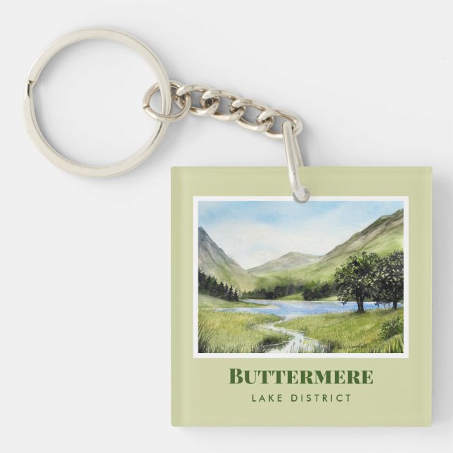 Aquarellmalerei Landschaftsbild Buttermere Schlüsselanhänger (Vorderseite)