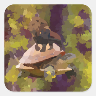 Aquarellmalerei Löwe auf Schildkröte-Muschel Quadratischer Aufkleber