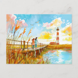Aquarellmalerei Mädchen und Hunde von Lighthouse S Feiertagspostkarte