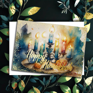 Aquarellmalerei Menorah Happy Hanukkah Feiertagskarte