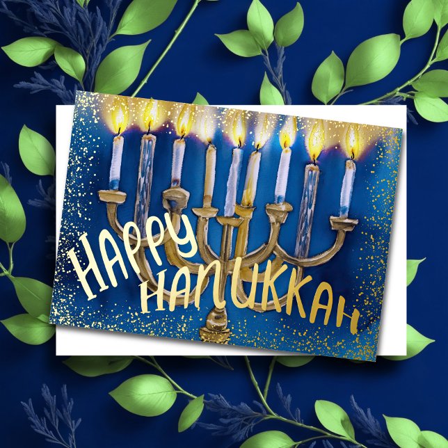 Aquarellmalerei Menorah Happy Hanukkah Feiertagskarte (Von Creator hochgeladen)