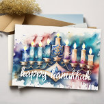Aquarellmalerei Menorah Happy Hanukkah Feiertagskarte<br><div class="desc">Unterkunft thematisch von Umua entworfen. Gedruckt und ausgeliefert von Zazzle oder ihren Partnern.</div>