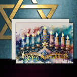 Aquarellmalerei Menorah Happy Hanukkah Folien Feiertagskarte<br><div class="desc">Gemalte Bäume glückliche Tage</div>
