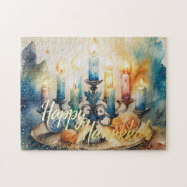 Aquarellmalerei Menorah Happy Hanukkah Puzzle
