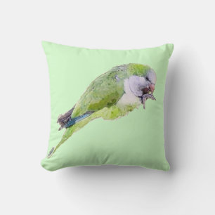 Aquarellmalerei mit grünem Papagei Kissen