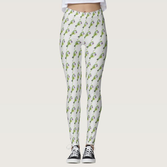 Aquarellmalerei mit grünem Papagei Leggings (Vorderseite)