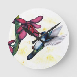Aquarellmalerei mit Kolibris und Orchideen Runde Wanduhr
