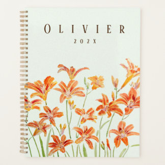 Aquarellmalerei mit orangefarbener Taglilie Planer