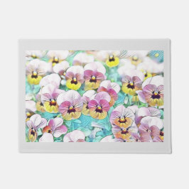 Aquarellmalerei mit rosa-gelblich-weißen Stiefmütt Fußmatte