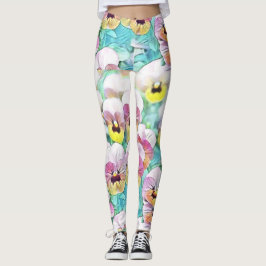 Aquarellmalerei mit rosa-gelblich-weißen Stiefmütt Leggings