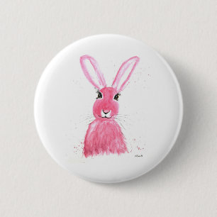 Aquarellmalerei mit rosa Hasen Button
