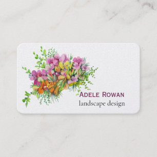 Aquarellmalerei mit rosa und orangefarbenen Blumen Visitenkarte