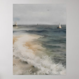 Aquarellmalerei mit Segelbooten - Vintag Poster