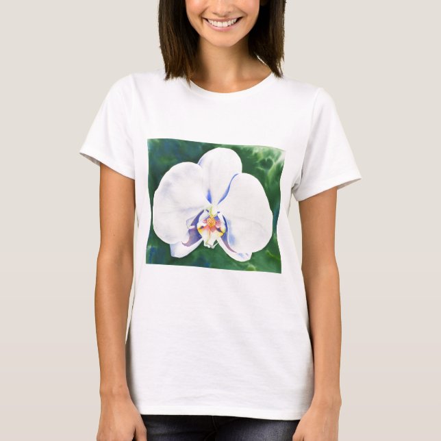 Aquarellmalerei mit weißem Orchid T-Shirt (Vorderseite)