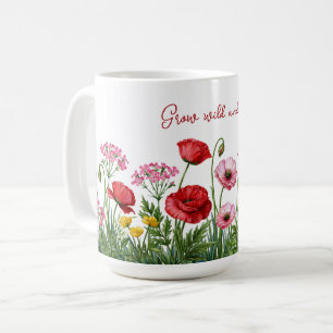 Aquarellmalerei mit Wildblumen und persönlicher Na Kaffeetasse