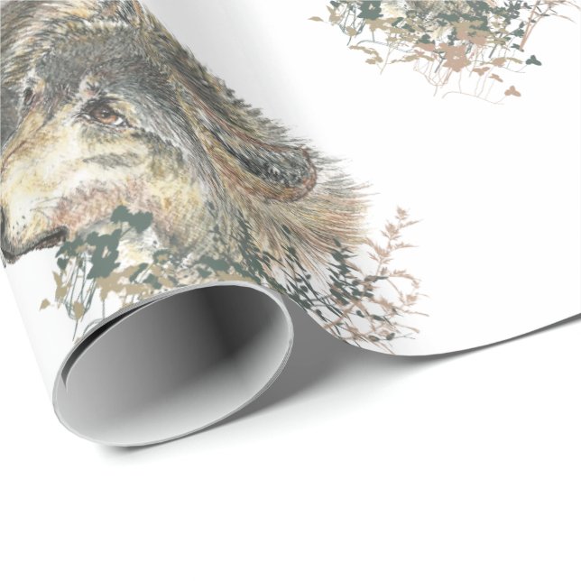 Aquarellmalerei Mutterwolf & Cubs Geschenkpapier (Rolleneckpunkt)