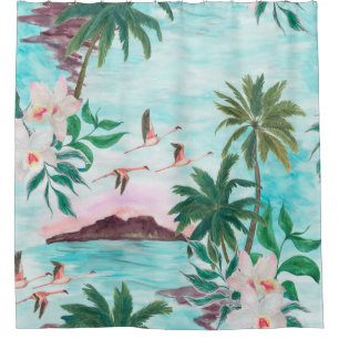 Aquarellmalerei nahtlos mit hawaiianischem Muster Duschvorhang