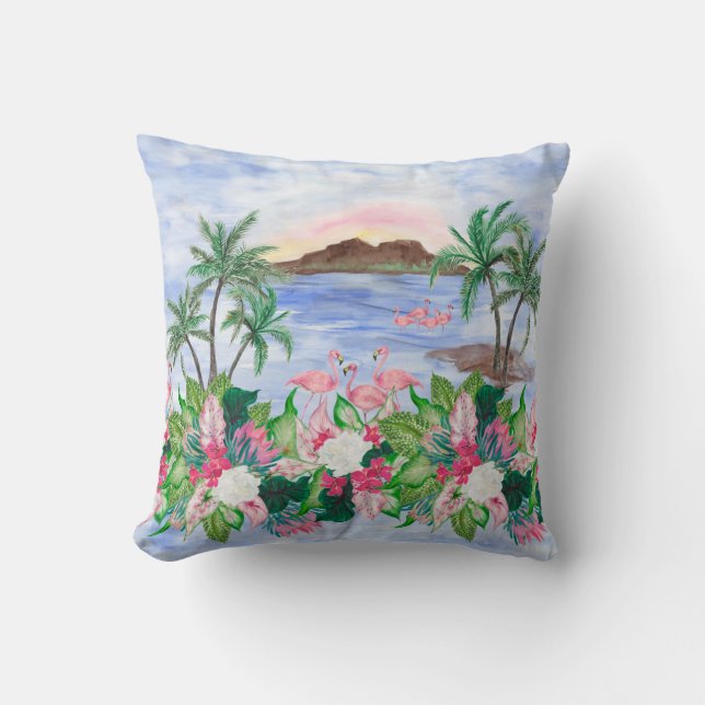 Aquarellmalerei nahtlos mit hawaiianischem Muster Kissen (Vorderseite)