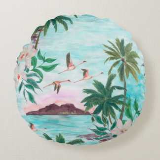 Aquarellmalerei nahtlos mit hawaiianischem Muster Rundes Kissen