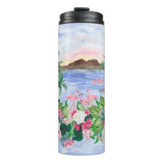 Aquarellmalerei nahtlos mit hawaiianischem Muster Thermosbecher