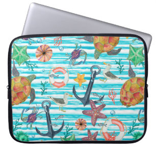 Aquarellmalerei nahtlos mit Schildkröten, Laptopschutzhülle