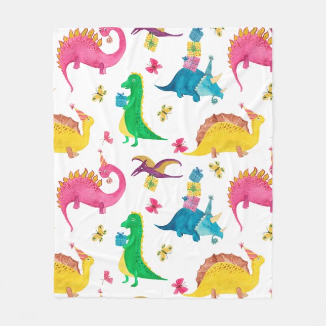 Aquarellmalerei nahtloses Muster mit Dinosaurier Fleecedecke (Vorderseite)
