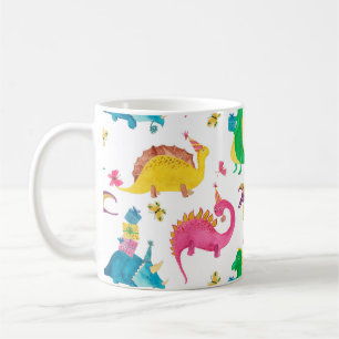 Aquarellmalerei nahtloses Muster mit Dinosaurier Kaffeetasse