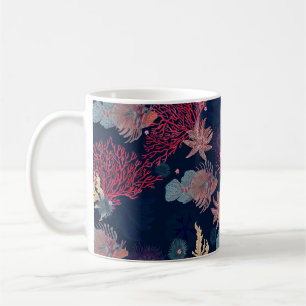 Aquarellmalerei nahtloses Muster mit rotem Löwen Kaffeetasse