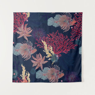 Aquarellmalerei nahtloses Muster mit rotem Löwen Wandteppich