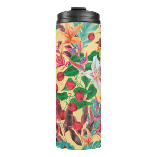 Aquarellmalerei nahtloses Muster mit schöntifu Thermosbecher