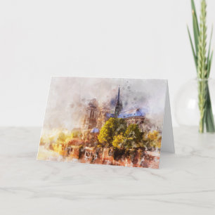 Aquarellmalerei Notre Dame Kathedrale Sonnenaufgan Dankeskarte