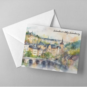 Aquarellmalerei Panoramaansicht der Stadt Luxembur Postkarte