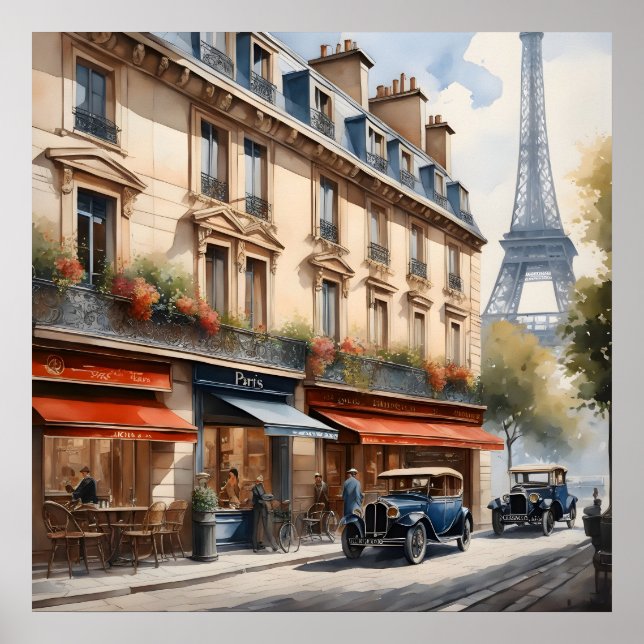 Aquarellmalerei Paris Poster (Vorne)