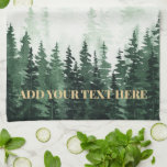 Aquarellmalerei Personalisiert Geschirrtuch<br><div class="desc">Elegante Aquarellfarben,  grüne Waldmalerei personalisierte Küchentücher.</div>