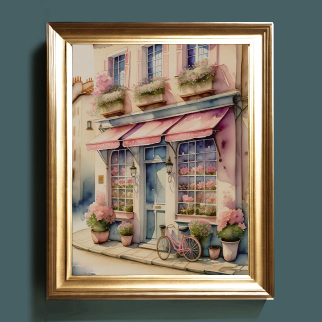 Aquarellmalerei Pink Blume Shop Paris 5:4 Poster (Von Creator hochgeladen)