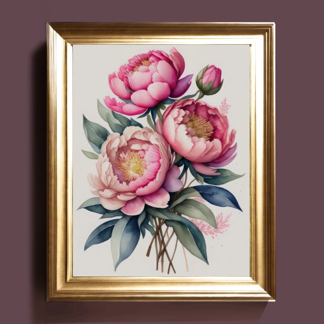 Aquarellmalerei Pink Peonies 4:5 II Poster (Von Creator hochgeladen)