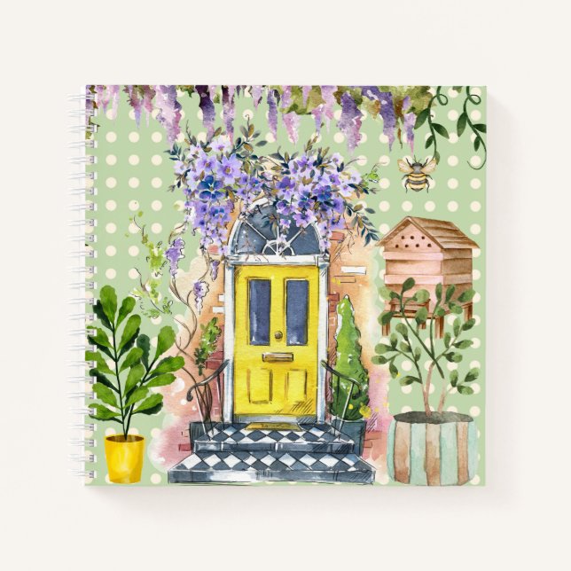 Aquarellmalerei Polka dots Green Garden Sketch Notizbuch (Vorderseite)