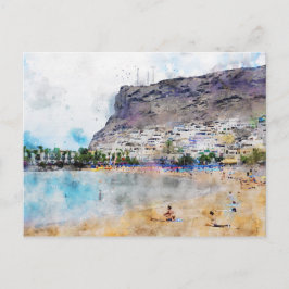 Aquarellmalerei Puerto de Morgan in Gran Ca Postkarte