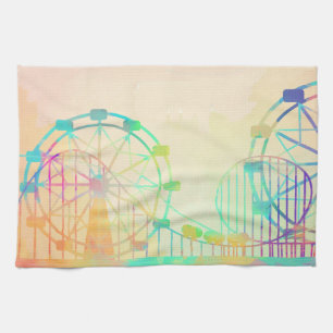 Aquarellmalerei Riesenrad Jahrmarkt Kunst Geschirrtuch