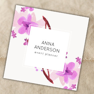 Aquarellmalerei Rosa Sakura Blüten Blumen Quadratische Visitenkarte