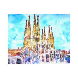 Aquarellmalerei Sagrada Familia Barcelona Leinwanddruck