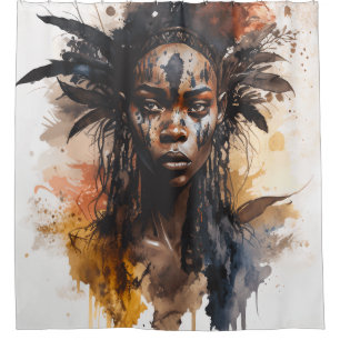 Aquarellmalerei, schöne afrikanische Stammesfrauen Duschvorhang