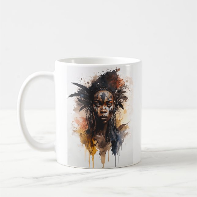 Aquarellmalerei, schöne afrikanische Stammesfrauen Kaffeetasse (Links)