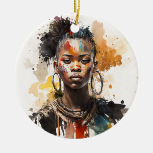 Aquarellmalerei, schöne afrikanische Stammesfrauen Keramik Ornament