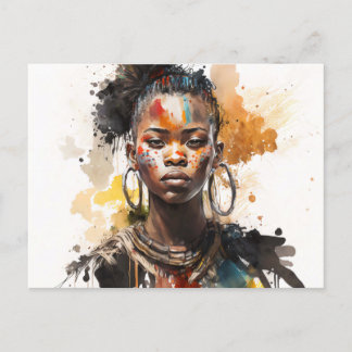 Aquarellmalerei, schöne afrikanische Stammesfrauen Postkarte