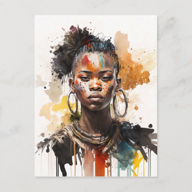 Aquarellmalerei, schöne afrikanische Stammesfrauen Postkarte (Vorderseite)